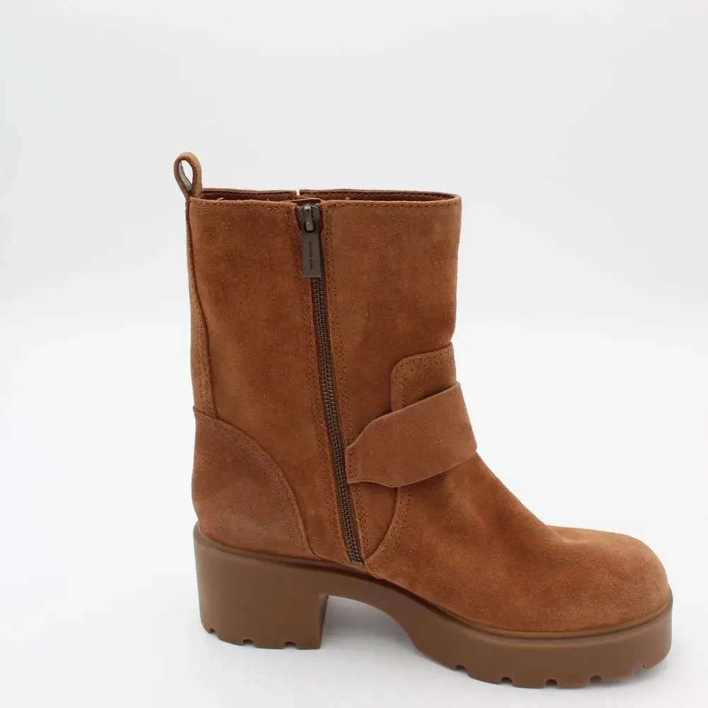 Michael Kors Boots Womens 10 Brown Suede Leather Zip Chunky Heel Lug Sole